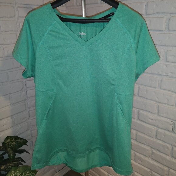 Hyba Ladies Size XXL Short Sleeve V-neck Green Workout T-shirt - Picture 1 of 6